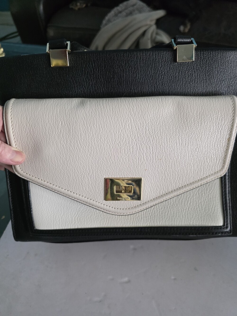 New Kate Spads Two-Tone Black and Cream Women’s Structured Satchel